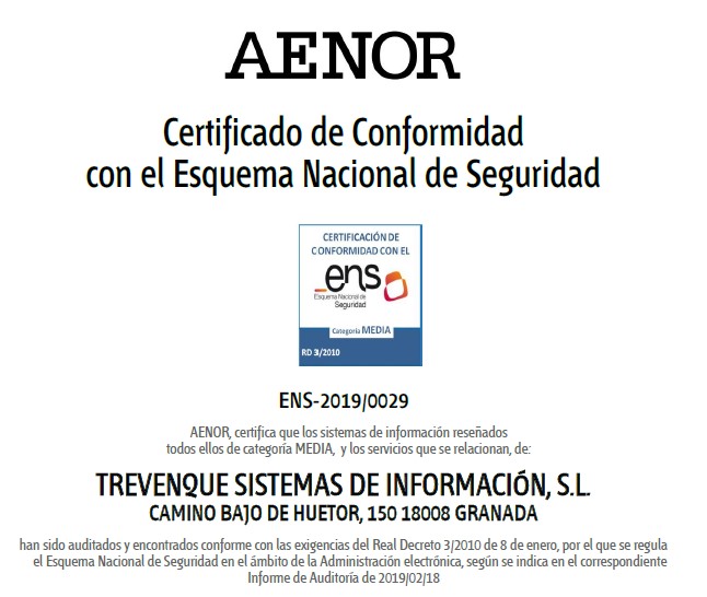 Certificado del ENS de Trevenque Group